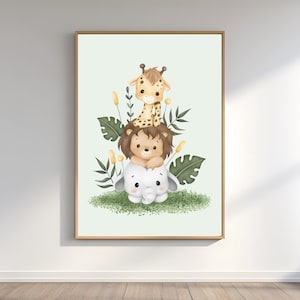 Safari Nursery Print: Stacked Animals, Jungle Theme, Neutral Kids Room Decor (Digital Download)