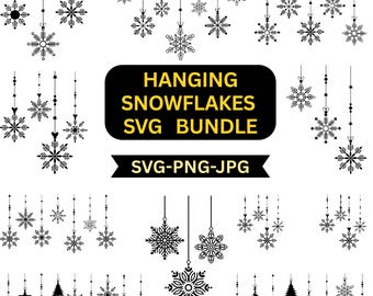 Hanging Snowflake SVG Bundle, Christmas Ornament Clipart, Winter Border (Digital Download)
