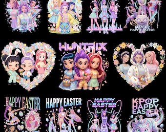 Paquete PNG de Pascua de K-Pop Huntrix, clipart de conejita Kpop (descarga digital)