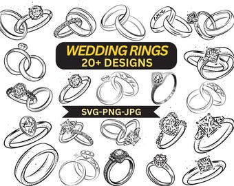 Wedding Ring SVG Bundle | Diamond Engagement Ring Clipart | Bridal Jewelry Vector (Digital Download)