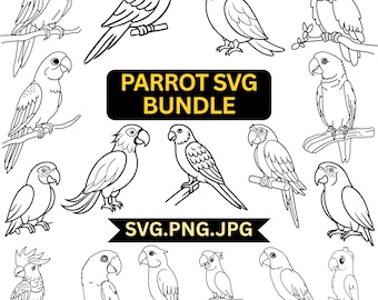 Pacchetto SVG di pappagalli, clipart di uccelli tropicali, PNG di animali della giungla (download digitale)