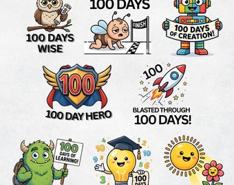 100 Days of School PNG Bundle for Kids, School Clipart (Digital Download)