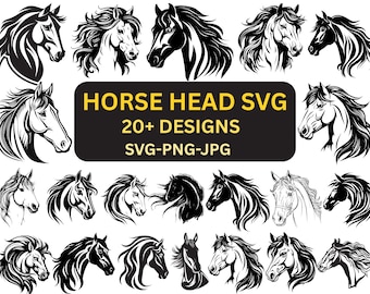 Paquete SVG de cabeza de caballo, clipart de animales del oeste, mustang PNG (descarga digital)