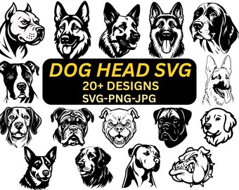 Dog Head SVG Bundle | German Shepherd, Pitbull, Labrador, Bulldog Face (Digital Download)