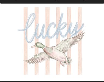 Lucky Duck PNG – Hand Drawn Mallard Clipart, Preppy Summer Design (Digital Download)