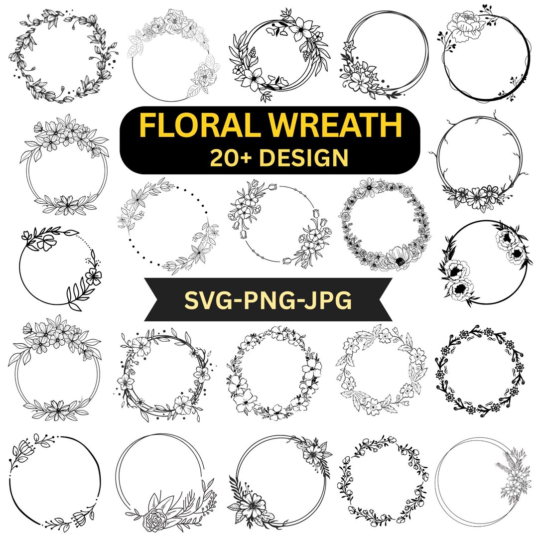Floral Wreath SVG Bundle | Flower Frame Clipart (digital Download) - Etsy