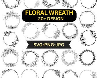 Paquete SVG de corona floral / Clipart de marco de flores (descarga digital)