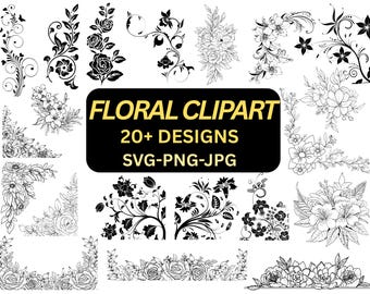 Floral Clipart SVG Bundle | Hand Drawn Flower Vector | Wedding Invitation Elements (Digital Download)