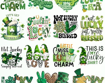 Paquete PNG del Día de San Patricio, sublimación de camiseta retro de la suerte, clipart de trébol elegante (descarga digital)