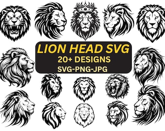 Paquete SVG de cabeza de león, imágenes prediseñadas de animales salvajes, rey león PNG (descarga digital)