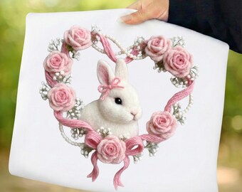 Corona de conejito de Pascua con corazón bordado, PNG, sublimación de primavera (descarga digital)