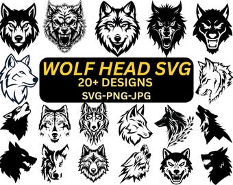 Paquete SVG de cabeza de lobo / Clipart de lobo aullando, tribal y furioso (descarga digital)