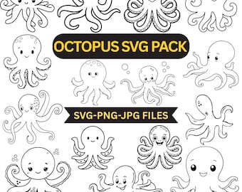 Paquete SVG de pulpo / Clipart de animales marinos (descarga digital)