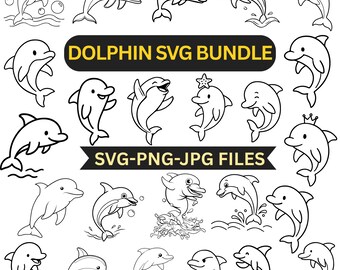 Paquete de imágenes prediseñadas SVG de delfines / Archivos de corte de animales marinos (descarga digital)