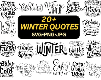 Paquete SVG con frases de invierno, PNG de temporada acogedora (descarga digital)