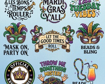 Mardi Gras PNG Bundle, Fat Tuesday Sublimation (Digital Download)