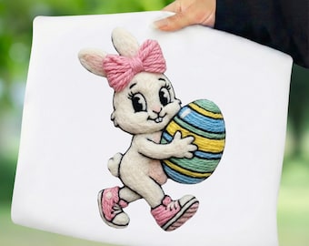 Conejito de Pascua PNG con bordado falso, conejo deportivo, sublimación de primavera (descarga digital)