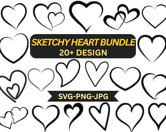 Paquete de imágenes SVG de corazones dibujados a mano / Dibujos animados (Descarga digital)