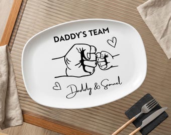 Gepersonaliseerd bord met het team van papa, serveerschaal op maat voor vader en kind, Vaderdagcadeau voor papa