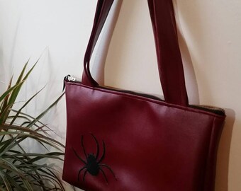 Large Red Faux Leather Spider Purse