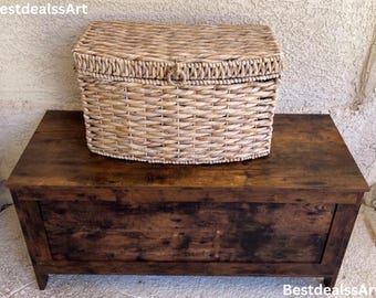 Retro Wooden Look Storage Chest with Safety Hinge & Toy Chest Organizer | Rustic Wooden Trunk | Wooden Toy Box | Home Organization