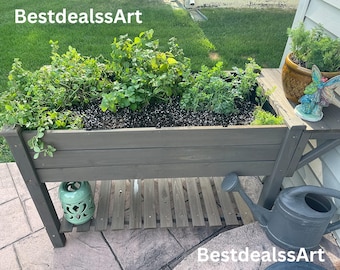 Wood Planter Box Stand with Wheels | Wooden Garden Decor | Window Box Planter | Outdoor Herb Planter | Raised Garden Bed