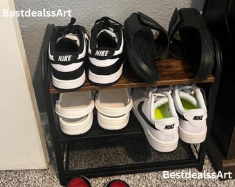 Multi Tier Wood & Metal Shoe Rack |  Small Shoe Rack | Shoe Rack Entryway | Floor Shoe Rack | Hallway Rack | Shoe Organizer | Shoe Display