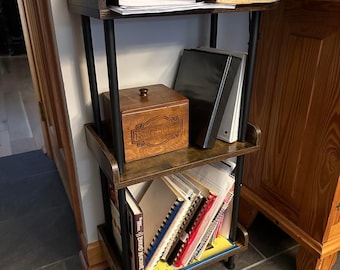 Multi Tier Wood & Metal Small Open Bookcase | Standing Book Shelves | Display Book Rack | Corner Bookshelf | Open Shelving Unit