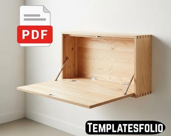 Plans PDF du bureau rabattable mural - Poste de travail peu encombrant - Plan de menuiserie DIY - Téléchargement numérique