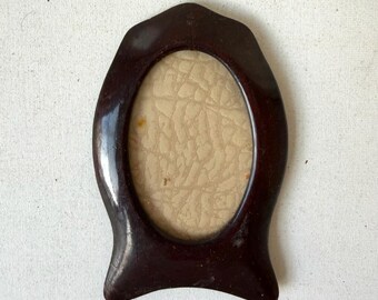 Marco antiguo ovalado de madera de caoba (13,5 cm x 8 cm)