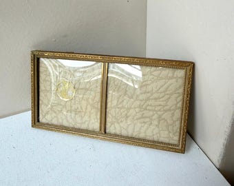 Marco de metal doble vintage (14,5 cm x 7,5 cm) Cristal de burbuja CONVEX