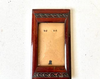 Marco de madera antiguo (15 cm x 8 cm) Vidrio de burbuja CONVEX