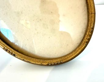 Antique Metal Frame Convex Bubble Glass (14cm x 11cm )