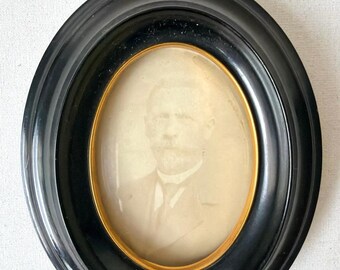 Marco ovalado vintage de baquelita (12 cm x 10 cm) de vidrio burbuja convexo