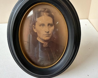 Marco ovalado vintage de baquelita (16,5 cm x 13,5 cm) de vidrio con burbujas CONVEX