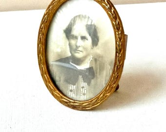 Antique Metal Oval Frame (6cm x 4.5cm) CONVEX Bubble Glass