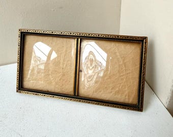 Marco de metal doble vintage (14,5 cm x 7,5 cm) Cristal de burbuja CONVEX