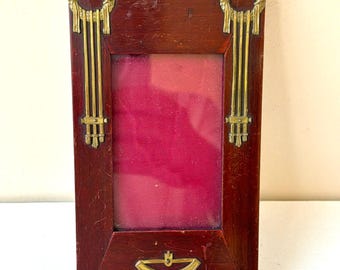 ART NOUVEAU antique Mahogany Wood Frame (18.5cm x 9.5cm) with brass details
