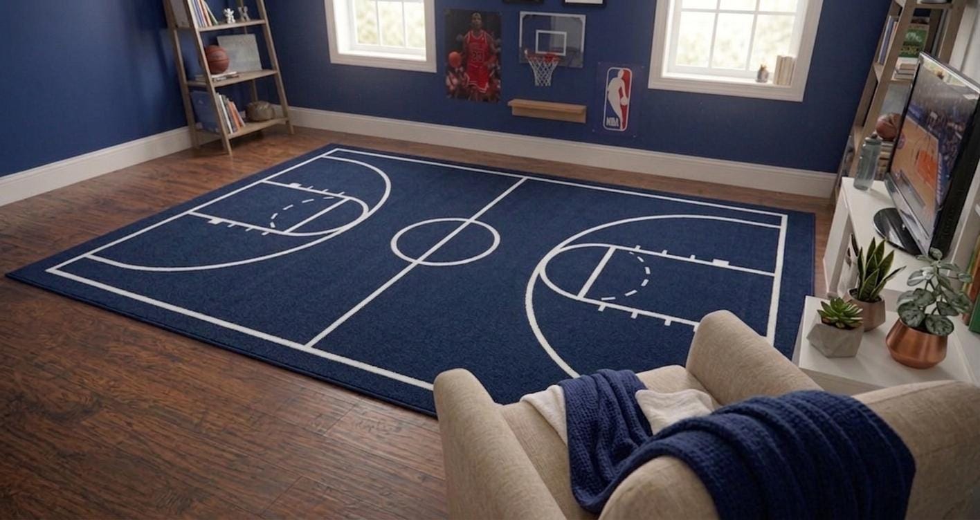 Hand-tufted Wool Basketball Court Rug | Modern Sports Theme Area Carpet ...