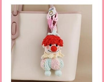 Handmade Crochet Clown Bag Charm, Kawaii Plush Keychain