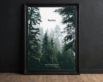 Forks Washington Forest Poster – Twilight Inspired Moody Nature Wall Art