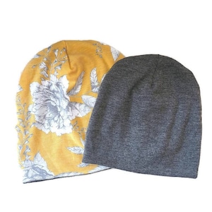 Slouchy Mustard Floral Beanie |  Kids Beanie Hat | Adult Slouchy Beanie | Baby Beanie | Girls Beanie | Womens Beanie | Chemo Beanie Headwear