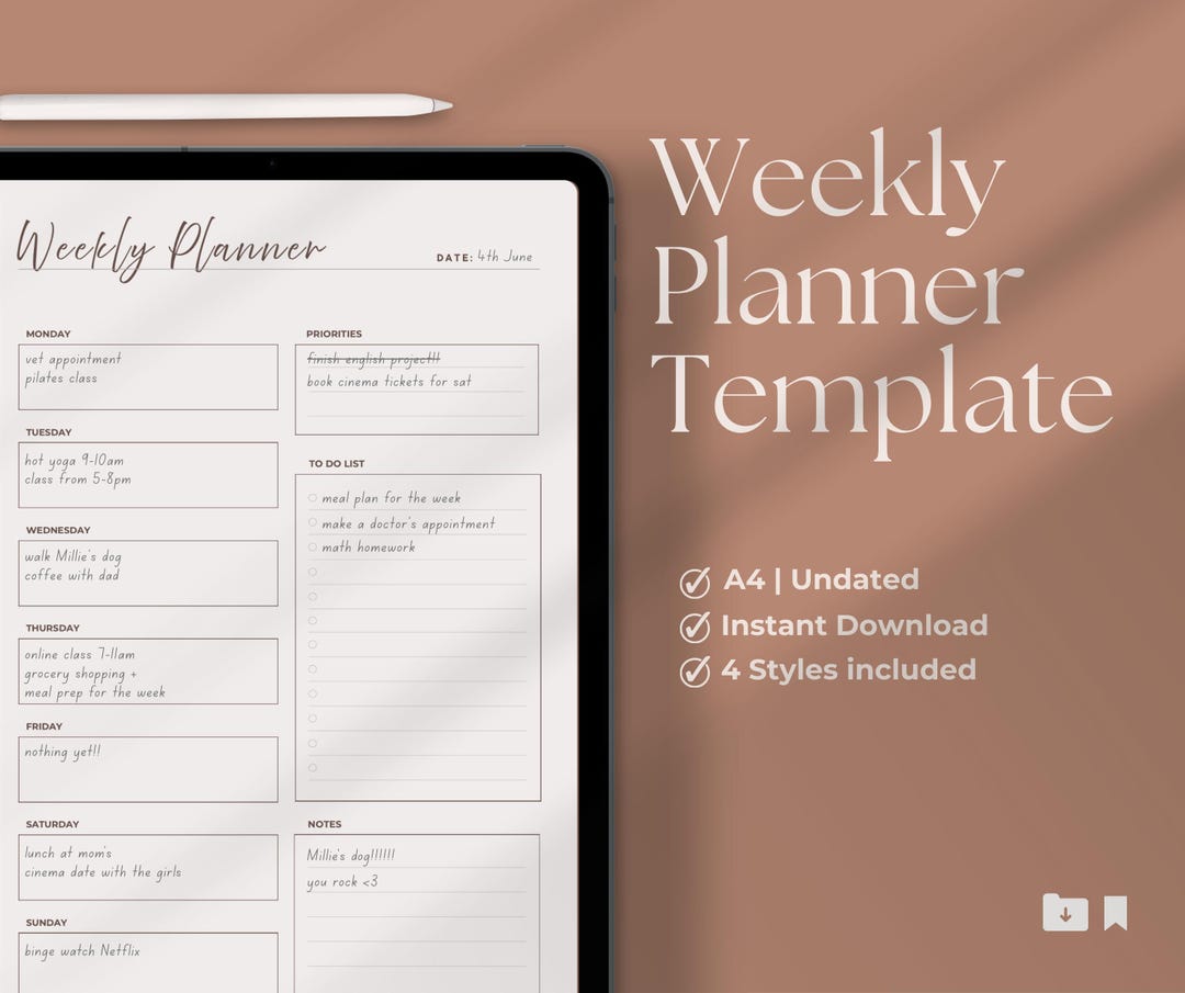 Minimalist Weekly Planner Printable | Undated, A4 (digital Download) - Etsy