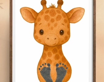 Giraffe Footprint Art for Babies • Digital Baby Memory Printable • Instant Download