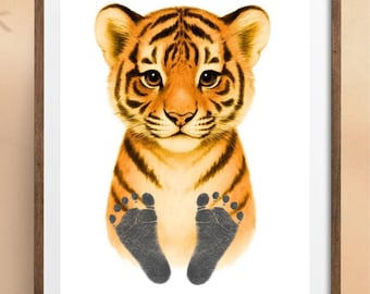 Tiger Footprint Art for Babies • Digital Baby Memory Printable • Instant Download