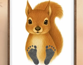 Squirrel Footprint Art for Babies • Digital Baby Memory Printable • Instant Download