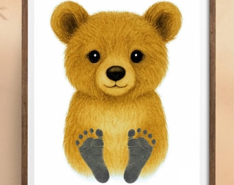 Arte con huellas de oso para bebés • Lámina digital imprimible para recordar momentos especiales del bebé • Descarga instantánea