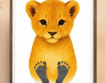 Lion Footprint Art for Babies • Digital Baby Memory Printable • Instant Download