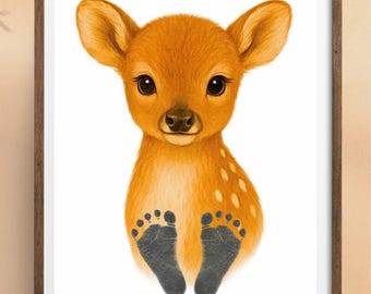 Doe Footprint Art for Babies • Digital Baby Memory Printable • Instant Download