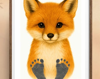 Fox Footprint Art for Babies • Digital Baby Memory Printable • Instant Download